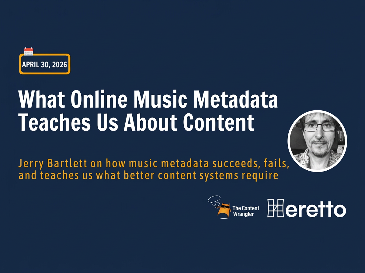 Coffee and Content webinar graphic featuring Jerry Bartlett and the title What Online Music Metadata Teaches Us About Content